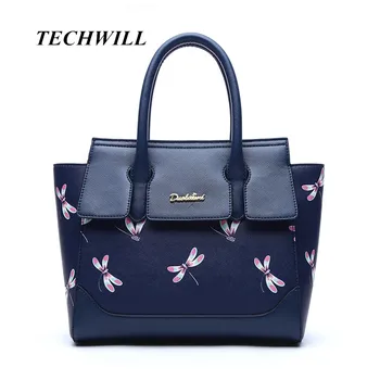 NEW Dragonfly pattern handbag women casual tote bag female large shoulder bags for mother PU leather