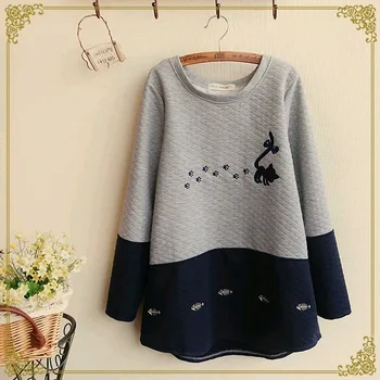 Autumn Winter cotton Maternity Dress embroidery animal cat Hoodies Sweatshirts Clothes for Pregnant Women Clothing Pregnancy