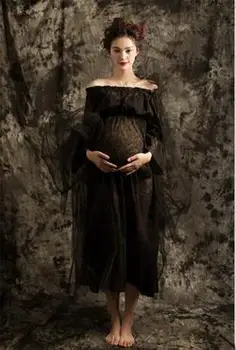 2016 Black lace Maternity dress Photography Props Long lace dress pregnant women Elegant Fancy Photo Shoot Studio Clothing