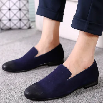 Fashion Design Slip On Loafer Shoes Men Black Round Toe Brush Color Grey Leisure Shoes Man Suede Leather Shoes For Adult 38-44