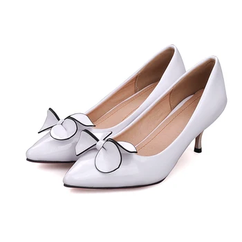 ENMAYER PU Material Pumps Shoes Woman Slip-on High Thin Heels Bowknot Bowtie Pointed Toe Solid Size 34-45 Casual Dress Shoes