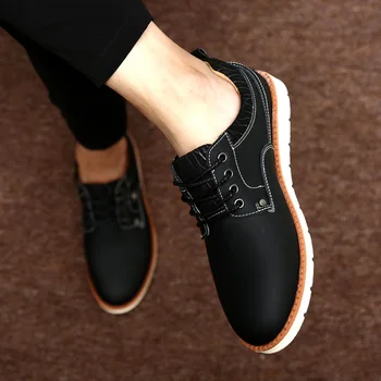 Spring Autumn Men Leather Casual Shoes Male Comfortable Leather Shoes Men Work Shoe Solid Color Lace-up Flats Size 39-44