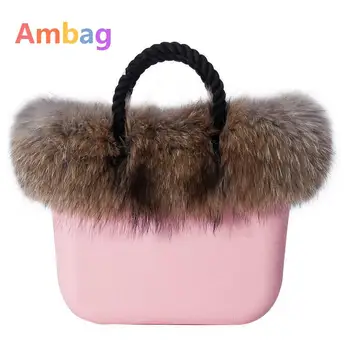 Ambag DIY Beach Women Bags Decor Plush Raccoon Fur Big Tote Bag EVA Plastic Luxury Handbags Women Bags Designer Bolsas Femininas