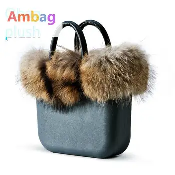 Ambag DIY Beach Women Bags Decor Plush Raccoon Fur Big Tote Bag EVA Plastic Luxury Handbags Women Bags Designer Bolsas Femininas