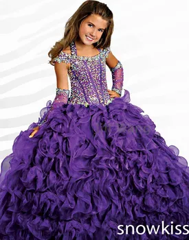 Haute couture sparkly pageant dress with crystals glitz Flower Girl Dresses kids frock designs pleated evening ball gowns