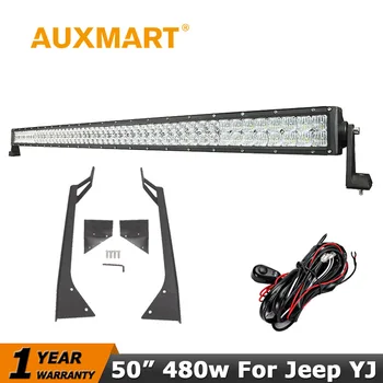 Auxmart CREE Chips 50 inch 5D 480W LED Light Bar For Jeep Wrangler YJ 1987-1995 Offroad Light Bar Mounting Bracket
