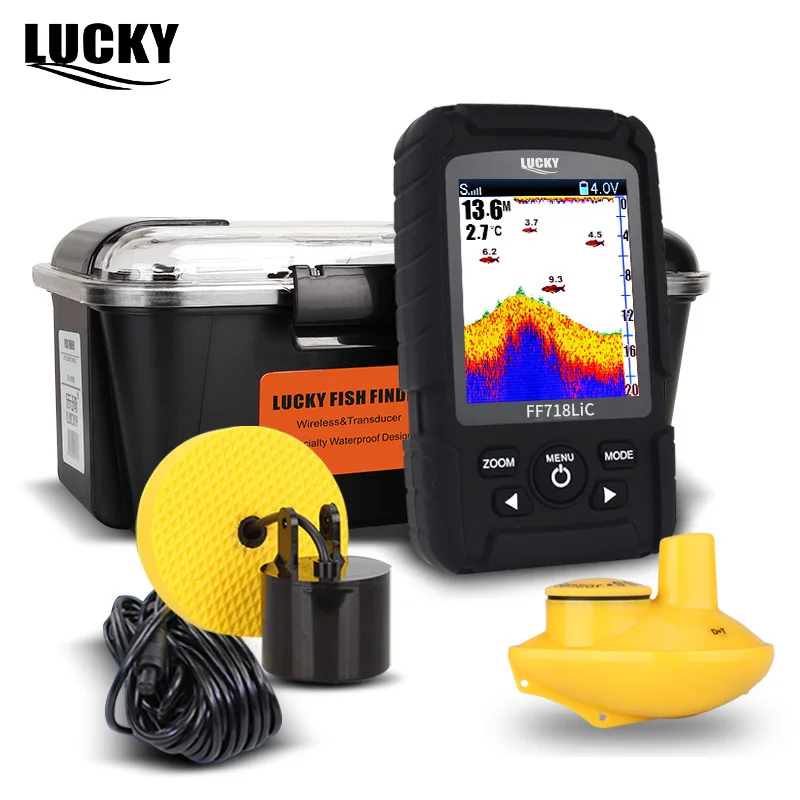 LUCKY FF718LiC Real Waterproof Fish Finder Monitor 2-in-1 Wireless Sonar Wired Transducer Fishfinder Color Visual Display