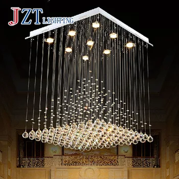 ZX Modern Quadrate K9 Crystal Fish-line type GU10 Three Color LED Chandelier Pyramid Shape Lamps Stair Sitting Room Bedroom