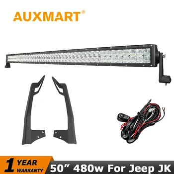 Auxmart 50 inch Offroad Led Light Bar 480W CREE Chips 5D Led Work Light Windshield Mount Brackets for Jeep Wrangler JK 07-15