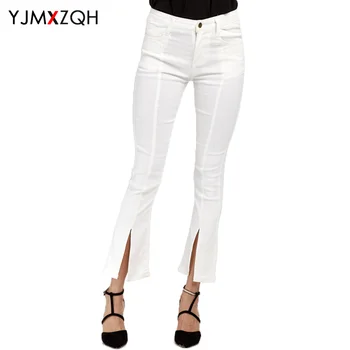 Plus Size White Flare Jeans Women Vintage Mom Jeans Woman Wide Leg Jeans Womens Push Up Skinny High Waisted Denim