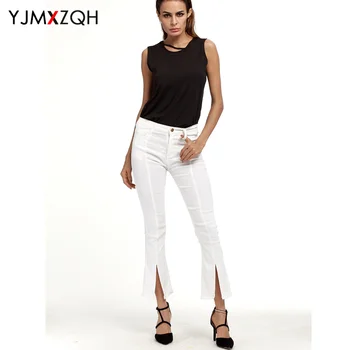 Plus Size White Flare Jeans Women Vintage Mom Jeans Woman Wide Leg Jeans Womens Push Up Skinny High Waisted Denim