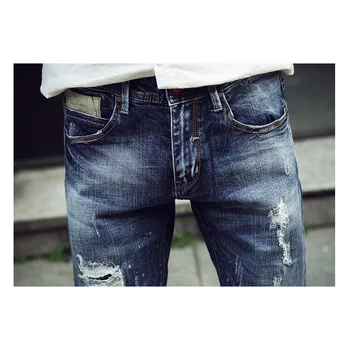 Men Jeans Hollow Out Ripped Distressed Broken Jeans Man Denim Blue Stretch Slim Fit Hip Hop Fashion Desinger Casual
