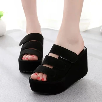 Slippers women summer 2017 new magic sticks thick bottom pine cake slope with sandals frosted high-heeled women's sandals