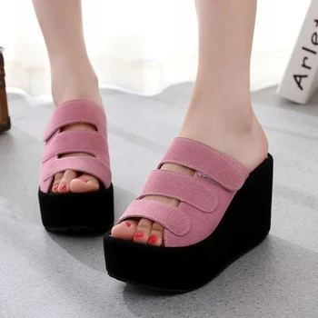 Slippers women summer 2017 new magic sticks thick bottom pine cake slope with sandals frosted high-heeled women's sandals