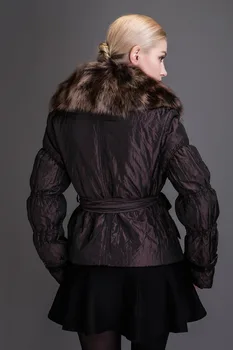 Basic Editions Metallic Silk Slim Short Coat Winter Fur Hooded Single Breasted Zippers Cotton Coat - 1815F