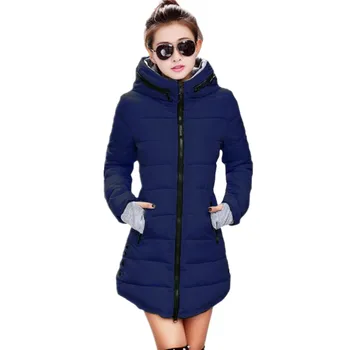 K'raifls Womens Winter Jackets and Coats Navy and Black New Long Cotton Parka Female Jacket Coat Plus Size Slim Casual Outwear
