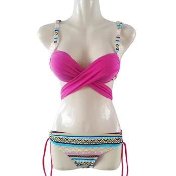 Hot Womens Sexy Bandage Bikini Set Push Up Padded Bra Patchwork Swimsuit Swimwear for Lady Female Beach Wear
