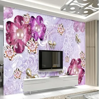 Beibehang Large custom wallpaper Luxuriously gorgeous purple European flower 3d 3d living room bedroom TV background wall
