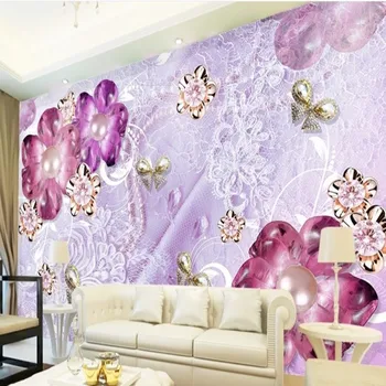 Beibehang Large custom wallpaper Luxuriously gorgeous purple European flower 3d 3d living room bedroom TV background wall
