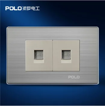POLO Luxury Wall Socket Panel, 2 TEL Socket, Champagne/Black, Power Electrical Outlet, Plug, 110~250V