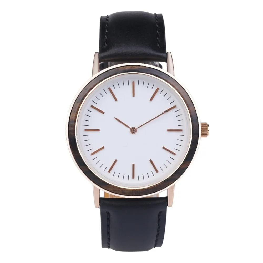 Alloy And Wooden Wristwatch For Men And Women With Genuine Leather Starp Fashion Gifts