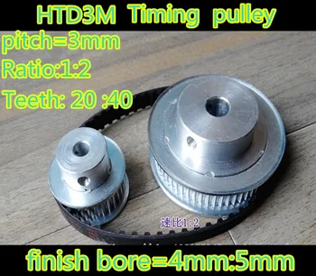 3M Timing Belt Pulleys HTD3M 1:2 timing pulley teeth (20:40), belt width 10mm, bore size: 4mm : 5mm