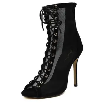 Women Pumps Sexy High Heels Shoes Women Peep Toe Cross Strap Gladiator Sandals Lace Mesh Party Wedding Stiletto Booties