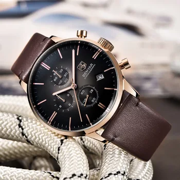 BENYAR Fashion Luxury Brand Men's Leather Watch Business Quartz Watch Stainless Steel Case Waterproof Watches With Original Box
