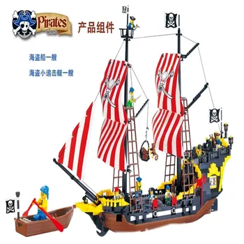 Model building kits compatible with lego city pirates battle ship 3D blocks Educational model building toys hobbies for children