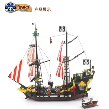 Model building kits compatible with lego city pirates battle ship 3D blocks Educational model building toys hobbies for children