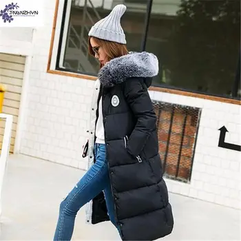 TNLNZHYN Female Outerwear 2017 New winter fashion warm Large size Thick Hooded Fur Collar Women's clothing Cotton overcoat AK347