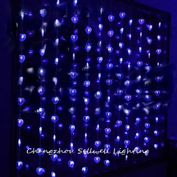 Great!showcase Entrance Decoration Crystal Bead Lamp 1.6*2m Blue Heart Bead Curtain Lighting H065