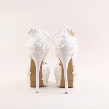 Original summer style Wedding shoes woman Shanda leather retro Bridal Shoes white bottom high heels shoes Sandals 2017