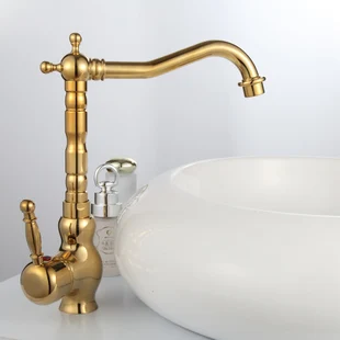 Real Classic Faucet Bathroom Fashion Faucet Gold Antique Vintage Copper Bathroom Single Hole Hot And Cold Basin Beightening