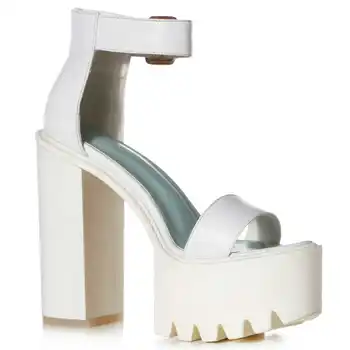 KARINLUNA Genuine Nature Leather Women Sandals Thick High Heels Round Toe Platform Summer Shoes Woman White Party Wedding Sale