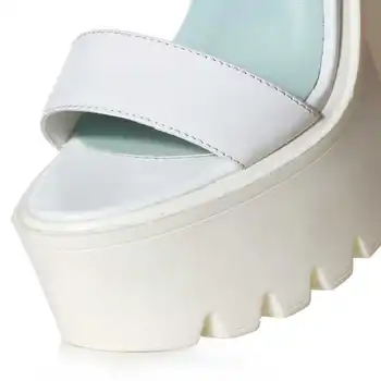 KARINLUNA Genuine Nature Leather Women Sandals Thick High Heels Round Toe Platform Summer Shoes Woman White Party Wedding Sale