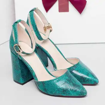 KARINLUNA Quality Snakeskin Printed Microfiber Women High Heel Sandals Summer Pointed Toe Ankle Straps Shoes Party Wedding