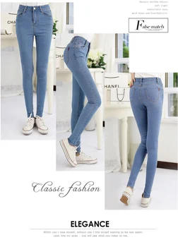 2017 new high waist jeans women deep blue black Light blue denim pants femme tight legs autumn jeans female plus size trousers
