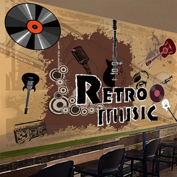 Retro dynamic rock music band large mural bar KTV theme box Cafe wallpaper mural