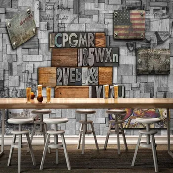 Custom 3D stereoscopic personalized letter metal nostalgic retro graffiti image parlor room backdrop wallpaper Beibehang