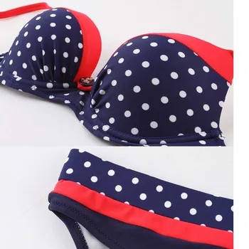 2017 New Push Up Swimsuit Beach Bandeau Bikini Women dot Print Swimwear Thong Bathing Suit Brazilian bikini Set