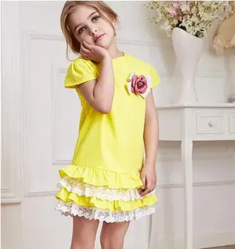 2017 kids clothing summer wear short sleeved dress and cotton stitching girls small cake dresses HZ-151602