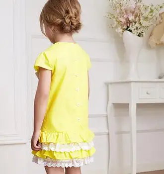 2017 kids clothing summer wear short sleeved dress and cotton stitching girls small cake dresses HZ-151602