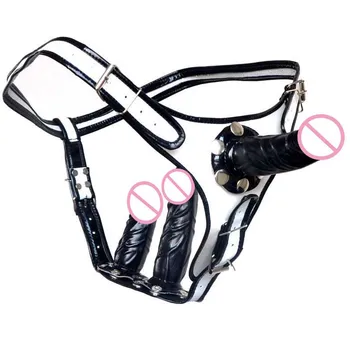 Leather strapless panties strapon dildo anal plug realistic black penis strap on harness dildos for women lesbian sex toys