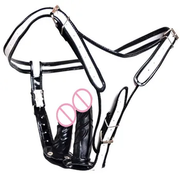 Leather strapless panties strapon dildo anal plug realistic black penis strap on harness dildos for women lesbian sex toys