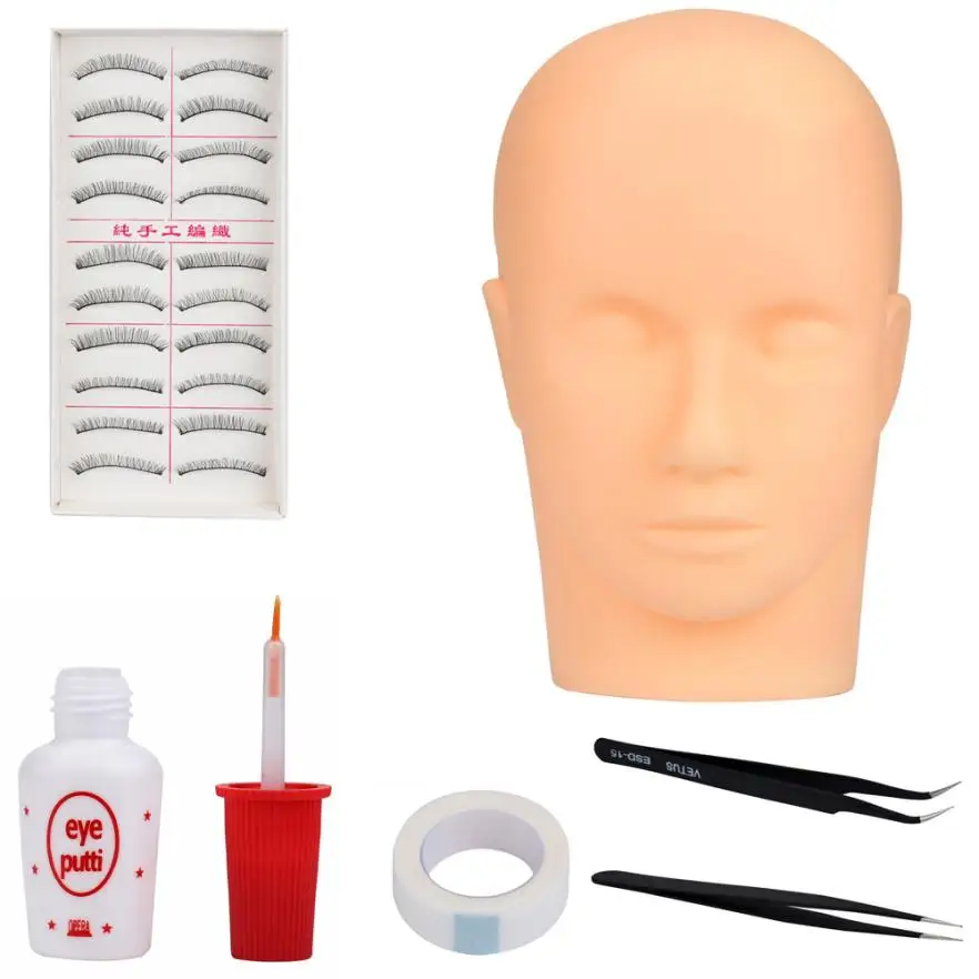 Hot Deal Head Model False Individual Extension Eyelash Glue Remover Tweezer Kits Set DX28