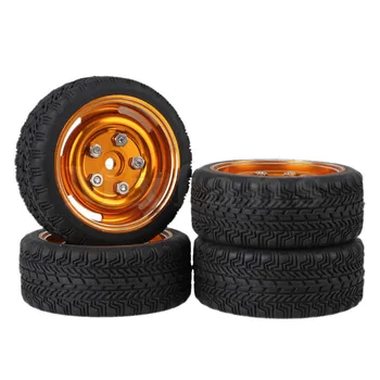 Mxfans 4 x High Grip Rubber Tyre and Gold Wheel Rims with Screws for RC1:10 On Road Car
