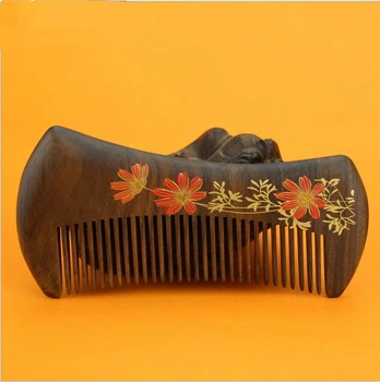 1pcs 13cm chacate preto handmade comb Wood Hair Combs makeup Head Massager Antistatic Wooden brush gift