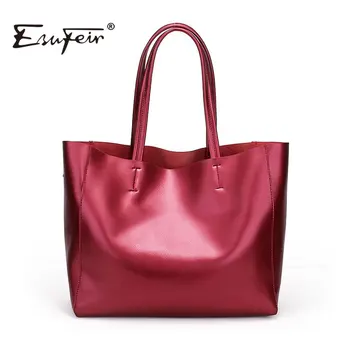ESUFEIR Genuine Leather Women Handbag Fashion Composite Bag Solid Cowhide Shoulder Bag Large Capacity Ladies Bag bolsos KJ019