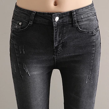 2017 Women Ripped Denim Pants Jeans Holes Fishnet Skinny Sexy Bottom Female Tassels Flares Nine-Pants Summer Cotton Leggings